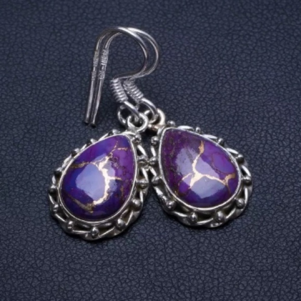 Purple Copper Turquoise & 925 Silver Earrings